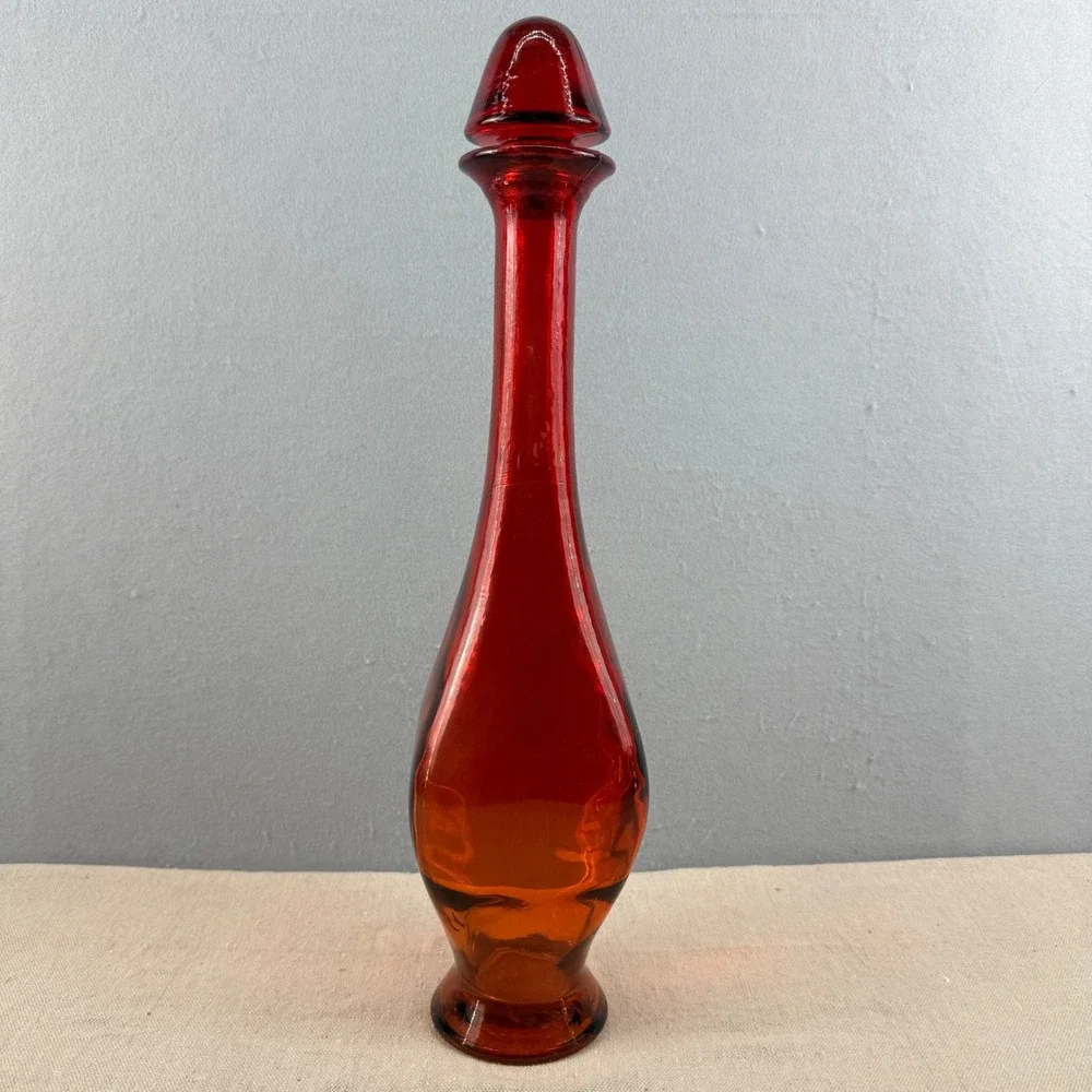 Vintage Amberina Glass Genie Bottle Decanter MCM‎ Spanish Flashed 19